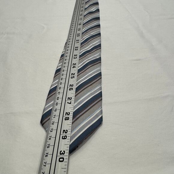 BOSS Hugo Boss Men's Stripe Silk Tie 60" x 3.5" Grey Blue Brown Made In Italy - Picture 5 of 7